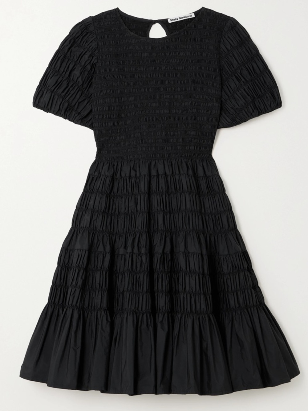 Molly Goddard Susanne Shirred Taffeta Mini Dress Black Puff Sleeve US 2